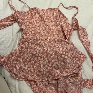 Floral Wrap romper in Pink and White